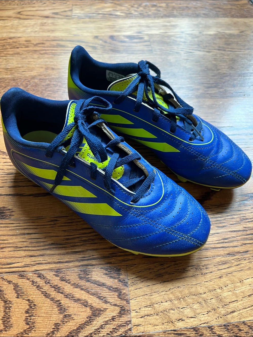 Adidas Kids Blue and Neon Yellow Cleats